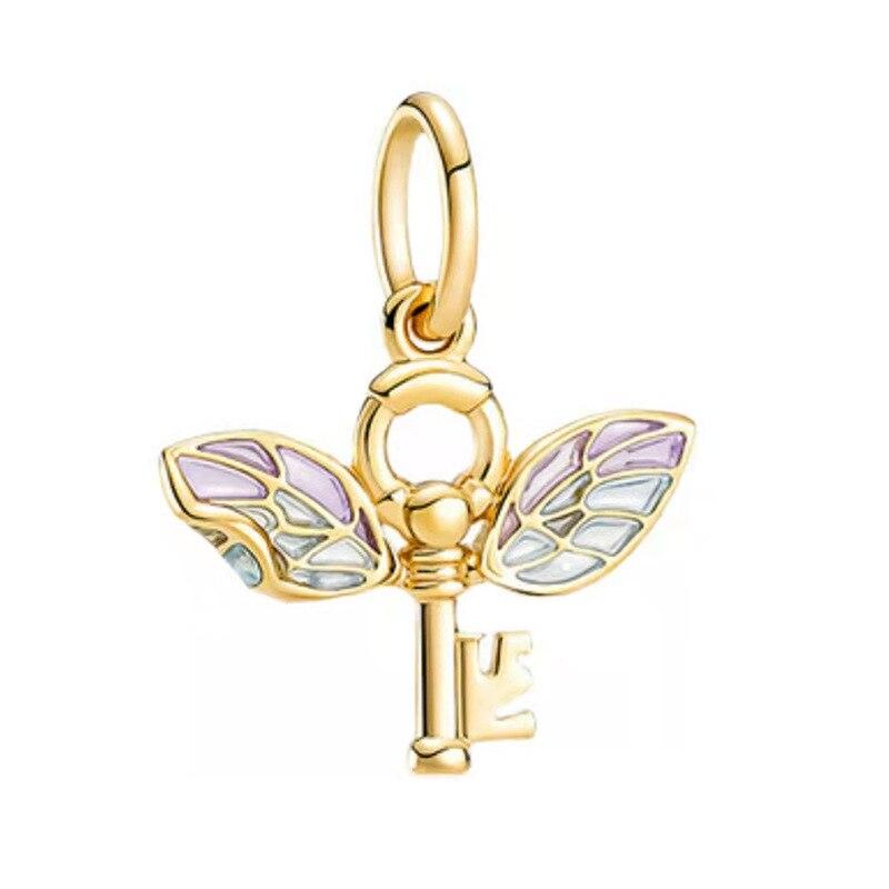 Новый 925 стерлингового серебра вращающийся подвесной подвесной ключ с крыльями, браслет с подвесками для женщин, ювелирные изделия в подарок