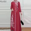 ZANZEA Женское повседневное длинное платье с круглым вырезом и длинным рукавом в стиле ретро