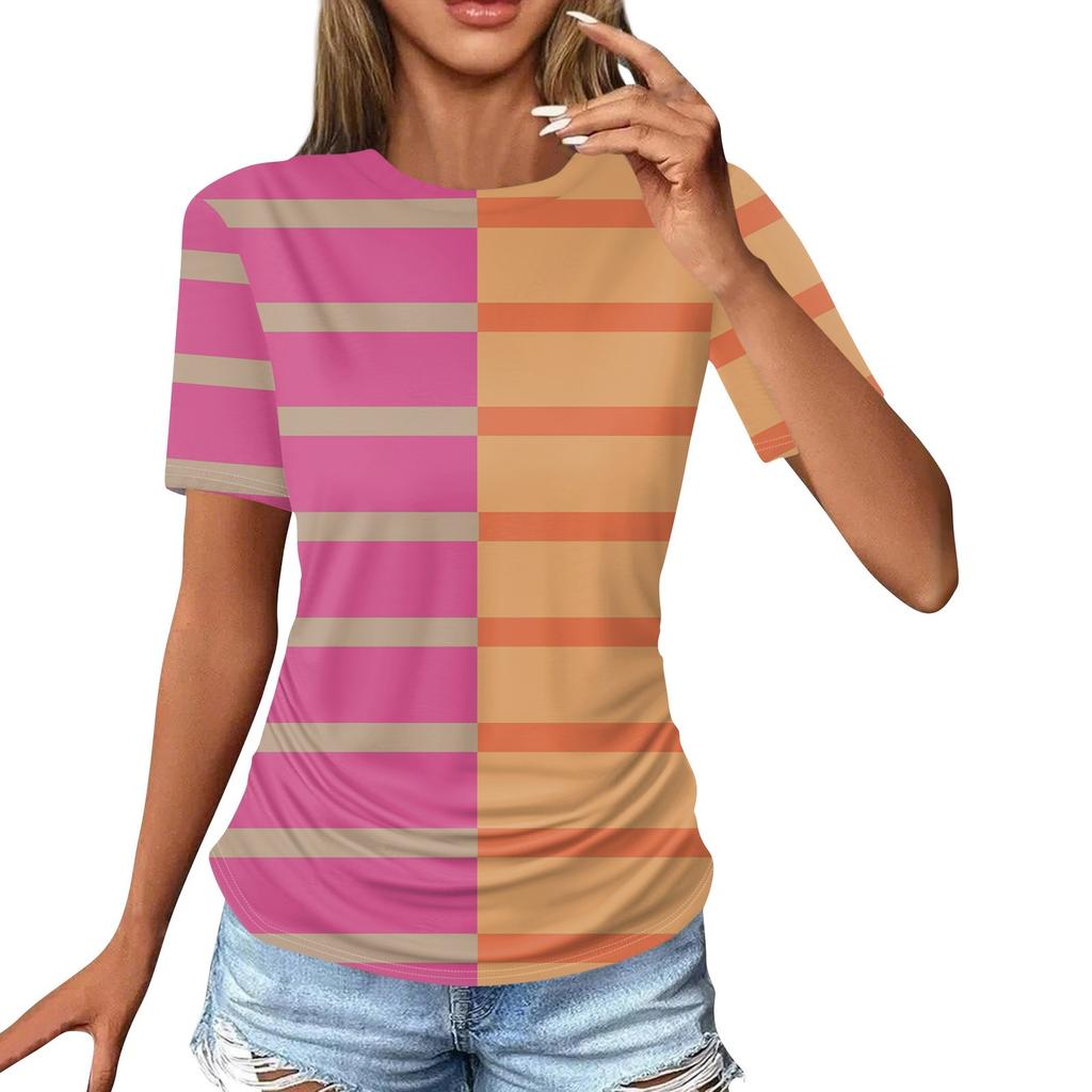 Женские футболки, модные повседневные топы с круглым вырезом и коротким рукавом, туника с принтом