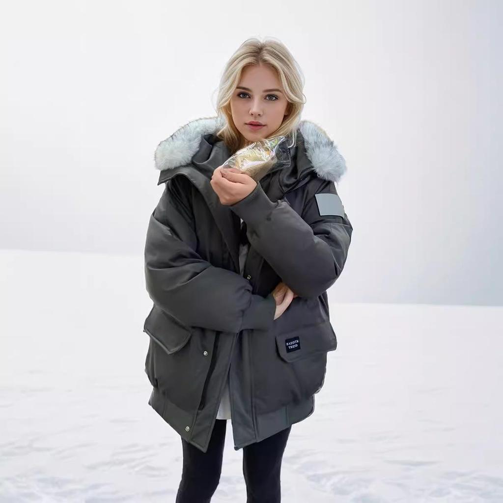 MIEGOFCE Женская свободная куртка на молнии с капюшоном и рукавами реглан, воротник из искусственного меха, толстое пальто MZ-24582