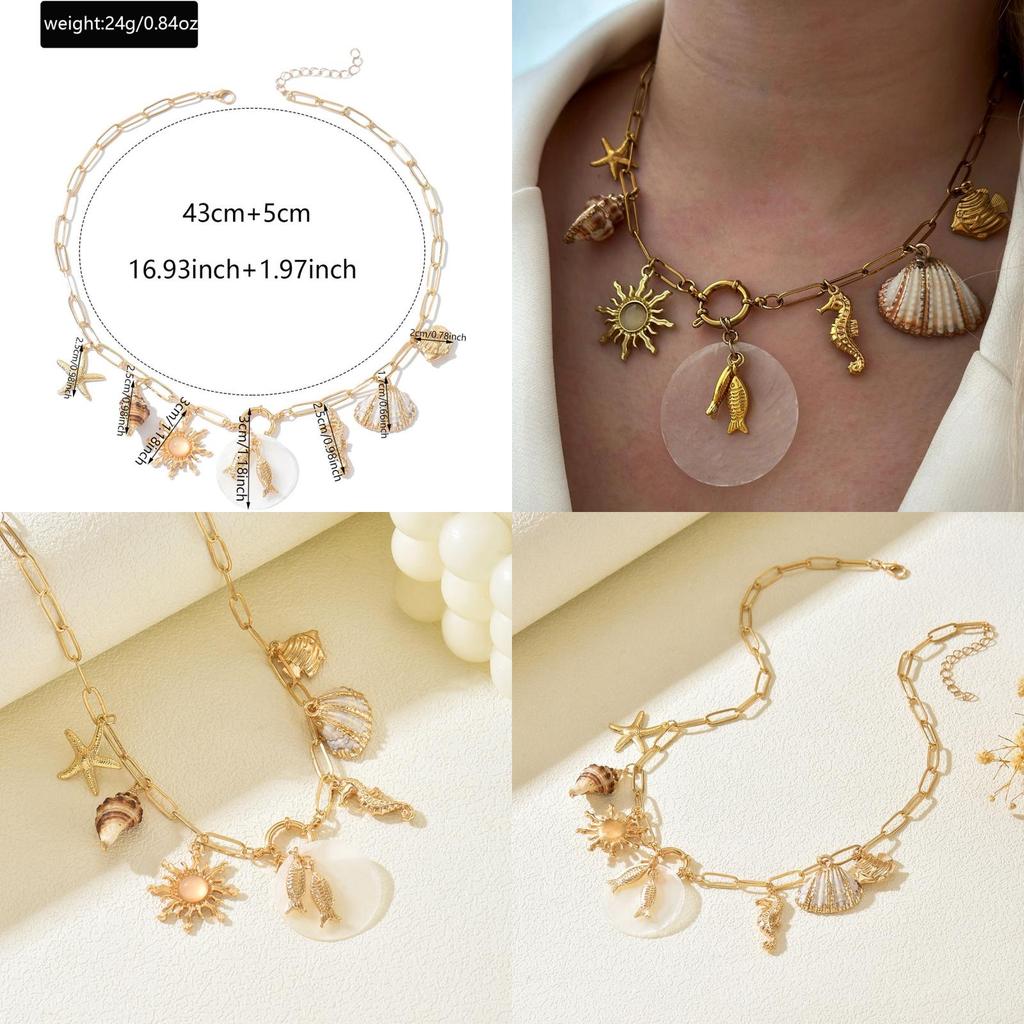 Ожерелье с кулоном-ракушкой с геометрическим дизайном для пляжной моды