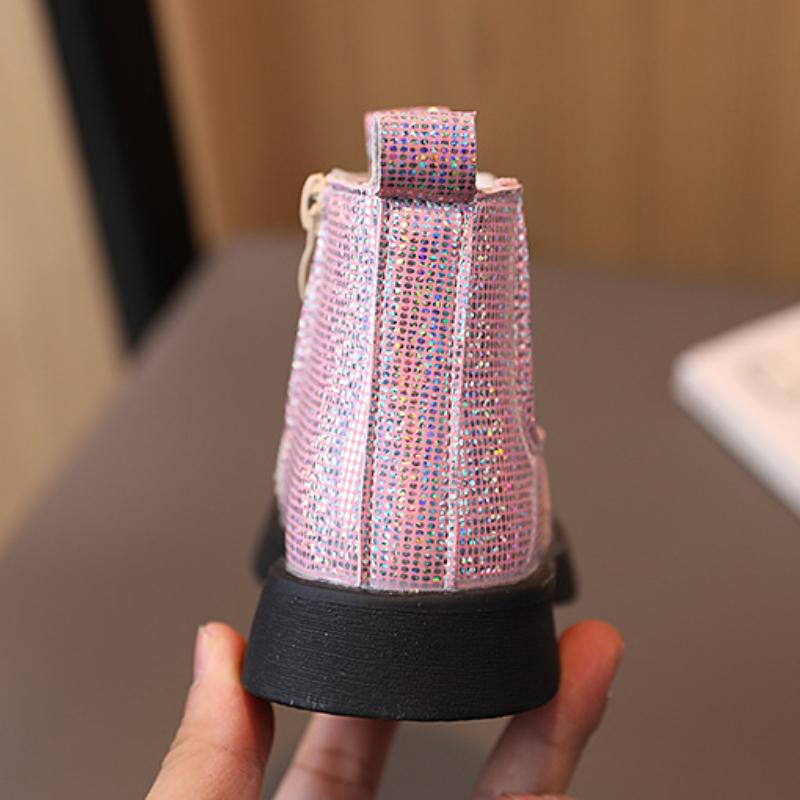 Ботинки для девочек, новые модные ботильоны на осень-зиму, детская повседневная обувь в британском стиле, модные короткие ботиночки с блестками для малышей