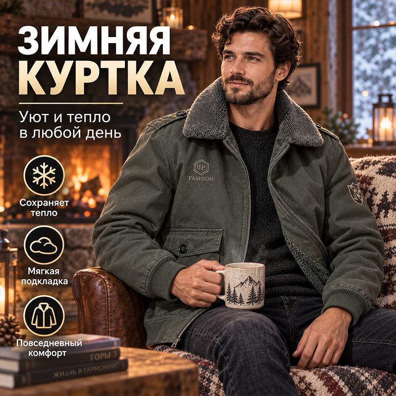 Теплая рабочая куртка в винтажном стиле с флисовой подкладкой для мужчин, ветровка с отложным воротником из шерпы на молнии, многокарманная, ветрозащитная верхняя одежда для осени, зимы, на каждый день