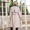 Cinemore Осенний плащ для женщин, длинная ветровка, куртка с двубортным лацканом и поясом, классическая повседневная женская TFD-512YG
