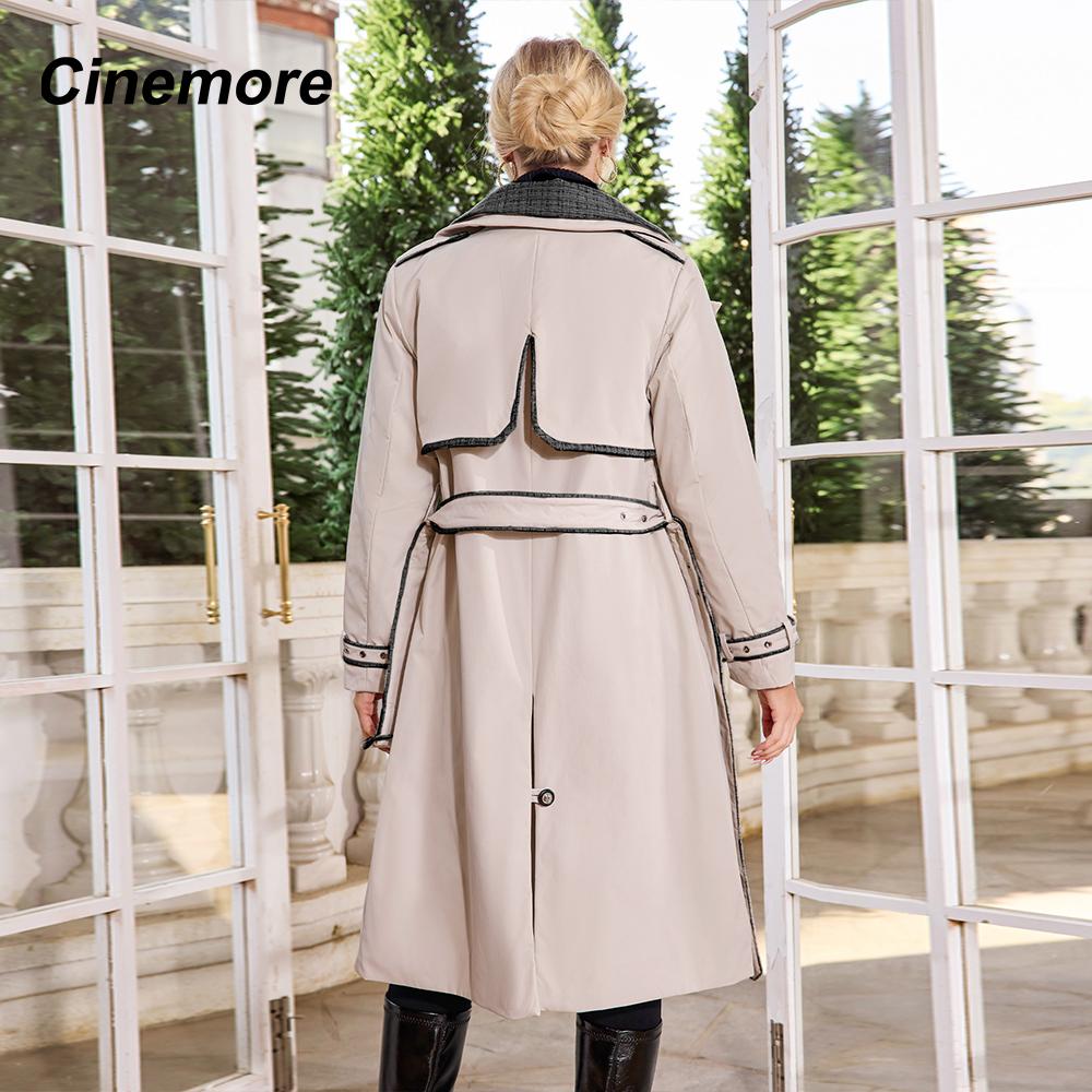 Cinemore Осенний плащ для женщин, длинная ветровка, куртка с двубортным лацканом и поясом, классическая повседневная женская TFD-512YG