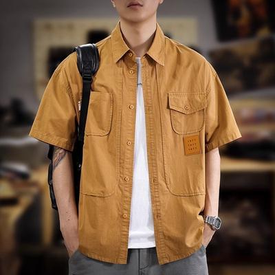 Ретро Повседневная Футболка с Коротким Рукавом для Мужского Лета 5XL Рубашки Оверсайз Большого Размера Кардиган на Пуговицах Футболка