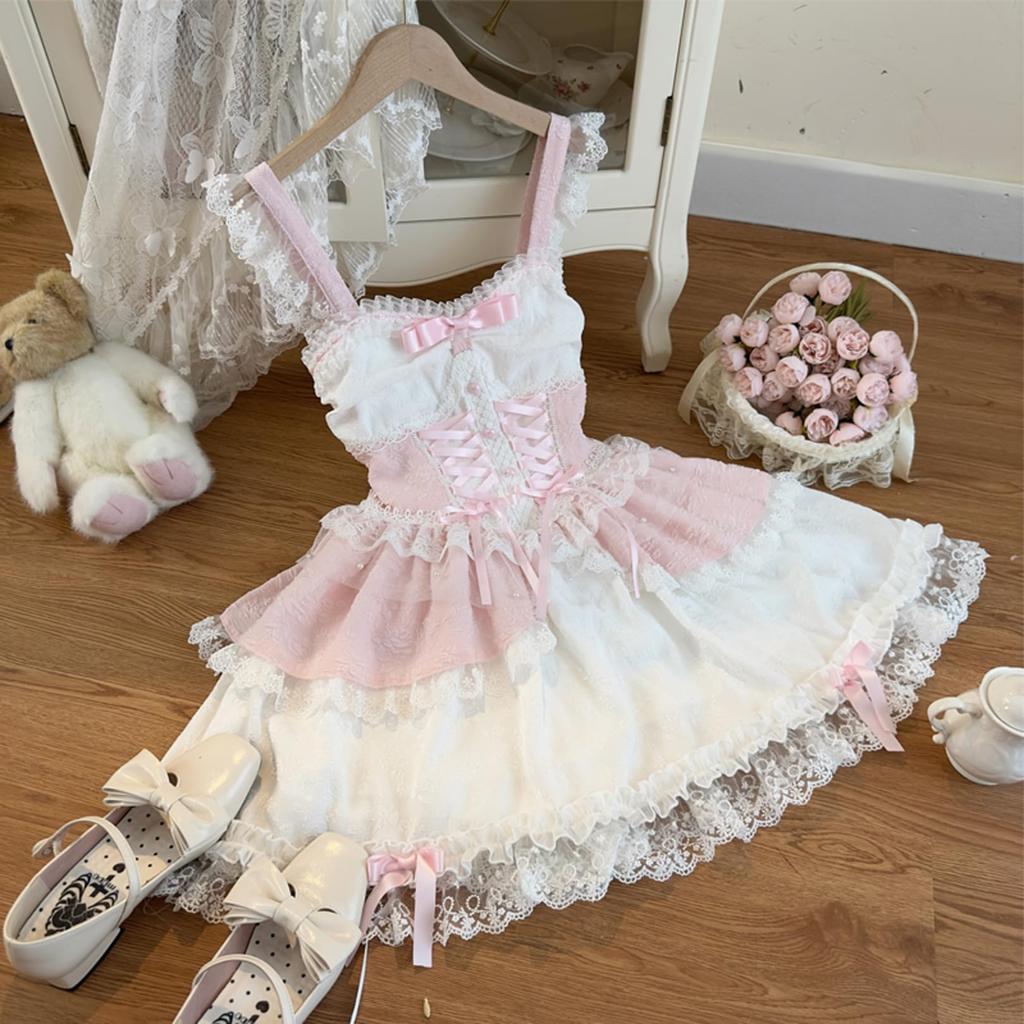 Току и Юу Лолита JSK Готическая Лолита Мори Герл Сарафан с кружевом Плетеный Мини Готическая Принцесса Милый Бант Мори Герл Фестиваль Школы Размер Платье,