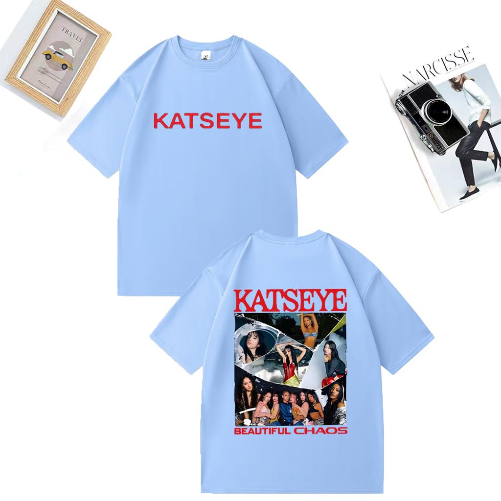 Модные Футболки KATSEYE The Beautiful Chaos с Принтом Мужские Женские Винтажная Одежда Высококачественная Футболка Хлопок Короткий Рукав