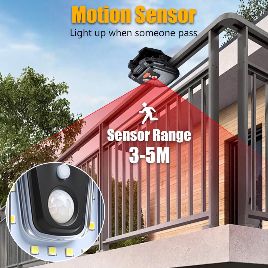 High Bright Solar Wall Light with Motion Sensing Outdoor LED Type-C Rechargeable Waterproof Lantern for Garden Balcony Staircase