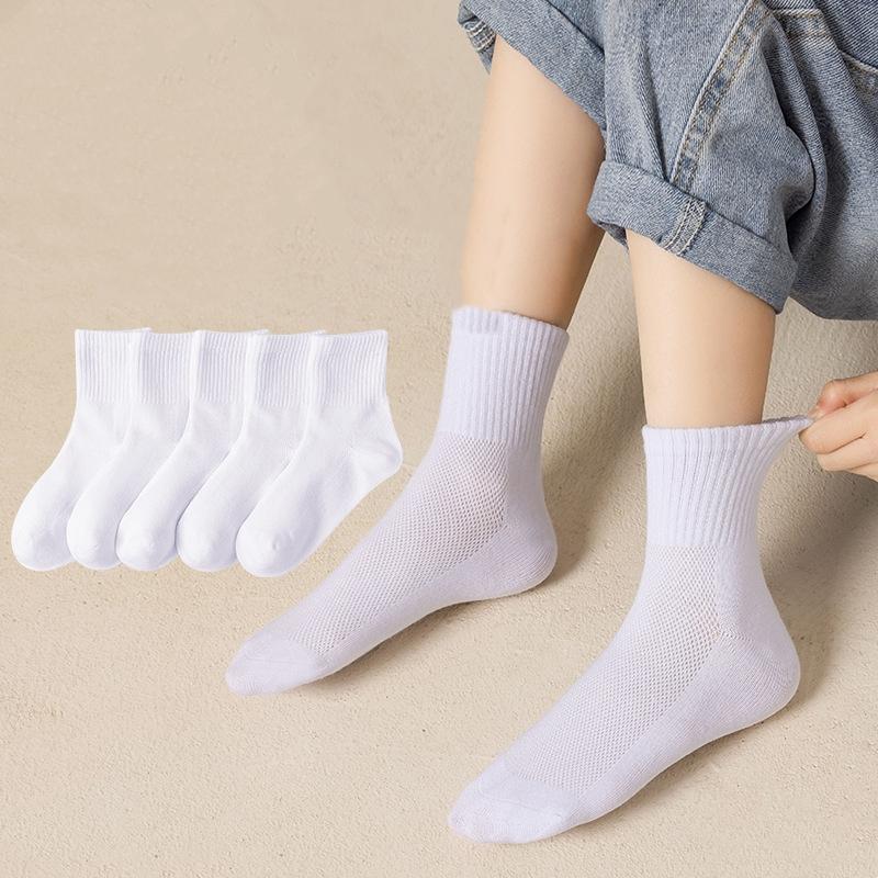 3 пары/набор Белые сетчатые детские носки Летние тонкие дышащие носки средней длины для мальчиков и девочек Однотонные подростковые детские спортивные носки