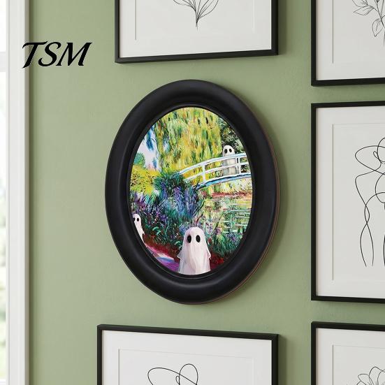 Modern Wall Art Decor Funny Ghost Halloween Art, Vintage Spooky Framed Painting, Small for Studio Cute Oval Home Bedroom Washroom Decoration