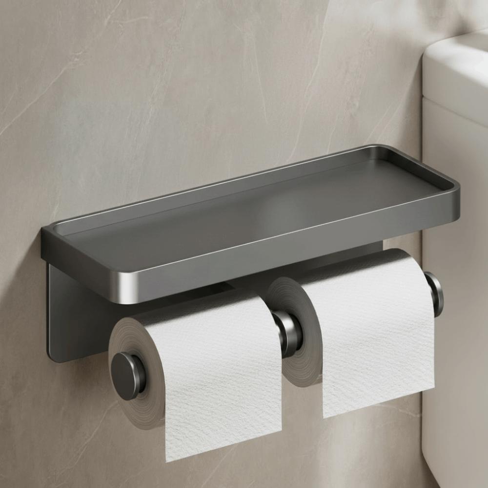 Versatile Toilet Paper Holder Aluminum Alloy Tissue Roll Holder Paper Roll Storage Shelf Household