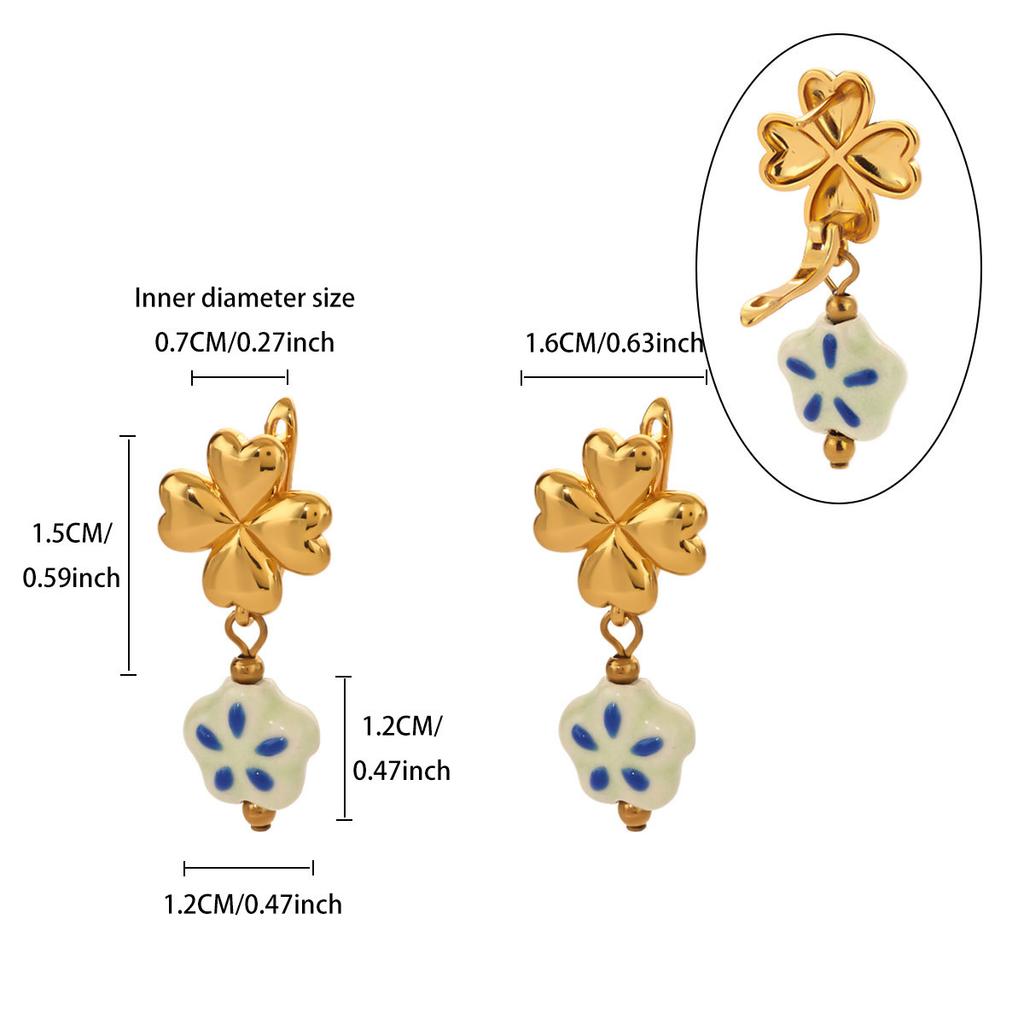 Ceramic‑Flower‑Pendant Women Earrings, 18K Gold‑Plated Copper Exquisite Versatile Ear Jewelry
