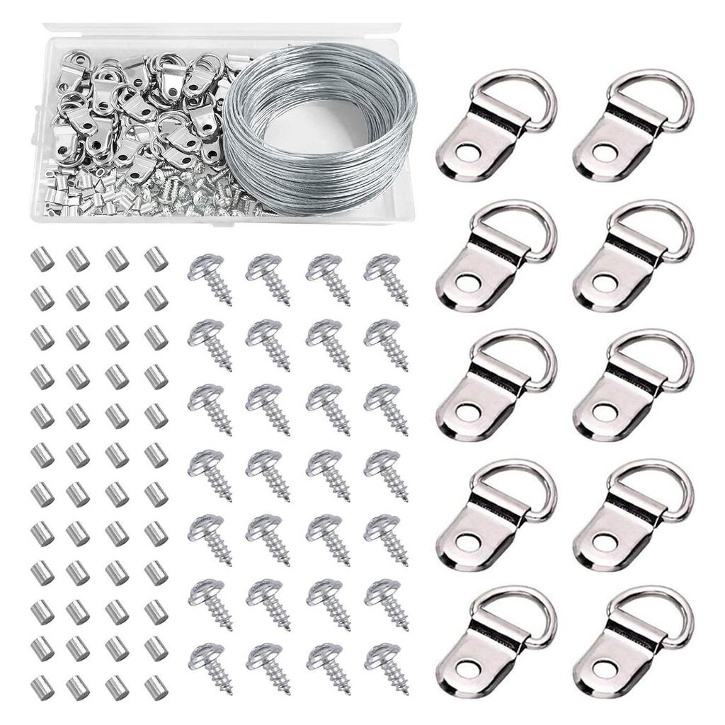 30m Metal Picture Frame Wire Set with Hangers & Crimping Sleeves Metal Picture Wires set 131pcs for Frames & Mirrors