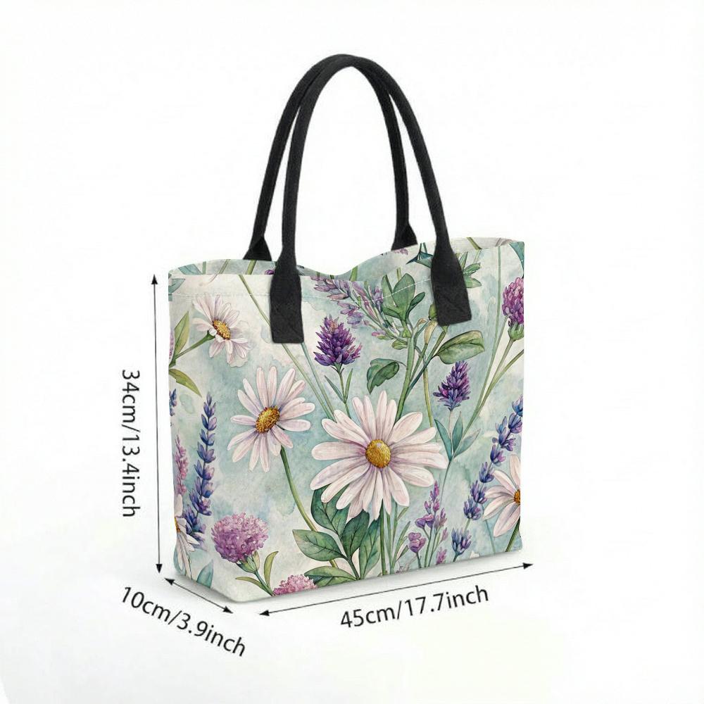 Floral Canvas Tote Bag for Women Casual Large Capacity Handbag for Daily Shopping Travel Shoulder Bag