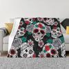 Sugar Skull Day Of The Dead Blanket Fleece Gothic Mexican Skeleton Halloween Soft Throw Blankets for Bed Bedspread