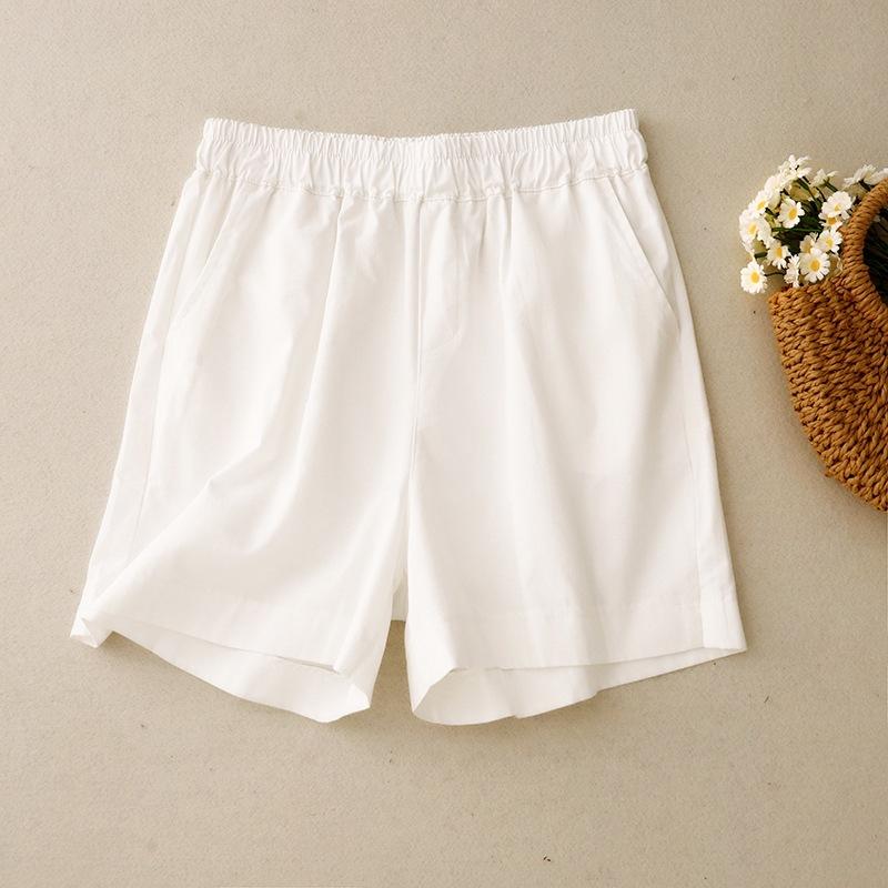 summer new simple casual loose and thin elastic waist wide-leg pants women's solid color cotton and linen five-point shorts
