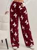 Women's autumn and winter thermal pajama pants plush flannel dream butterfly print comfortable trousers loungewear pants