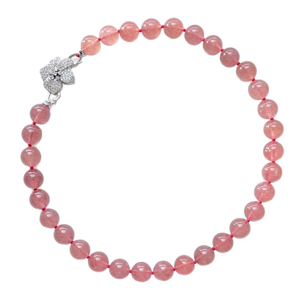 12Mm High Quality Natural High Quality Strawberry Crystal Necklace Collarbone Chain