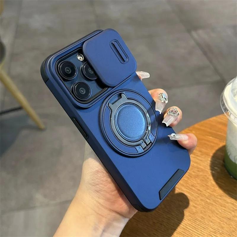 Роскосный чехол с беспроводной зарядкой для iPhone 11 16 12 13 14 15 17 Pro Max Plus Магнитный держатель-кольцо Защитная крышка для камеры
