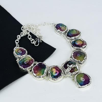 Ожерелье из натурального радужного солнечного кварца ручной работы из серебра 925 пробы с гальванопластикой, ожерелье из радужного солнечного кварца для жены, унисекс