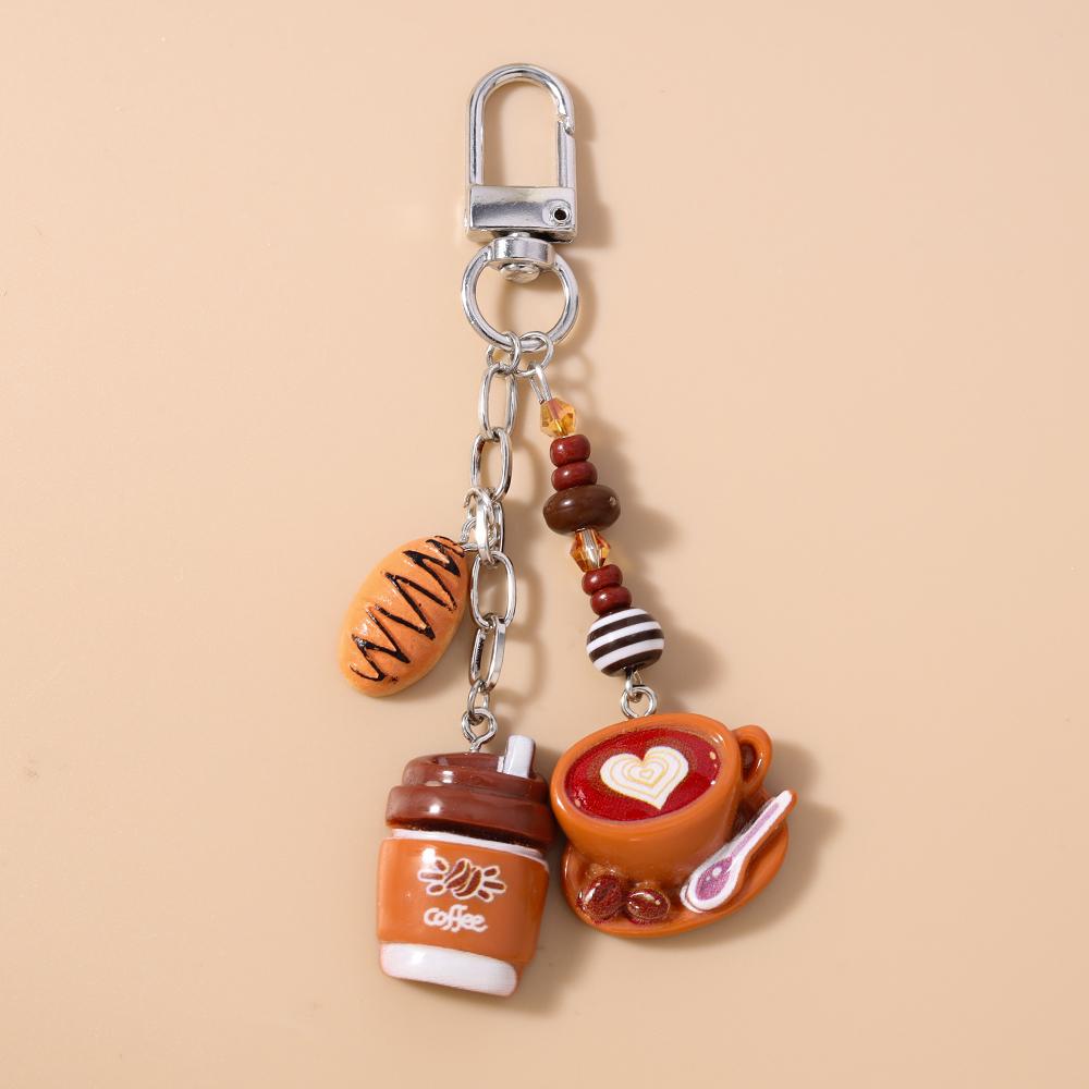 New Resin Simulation Coffee Keychain Women Girls Donut Bread Key Ring Pendant for Handbag Decor DIY Key Chain Jewelry Gifts