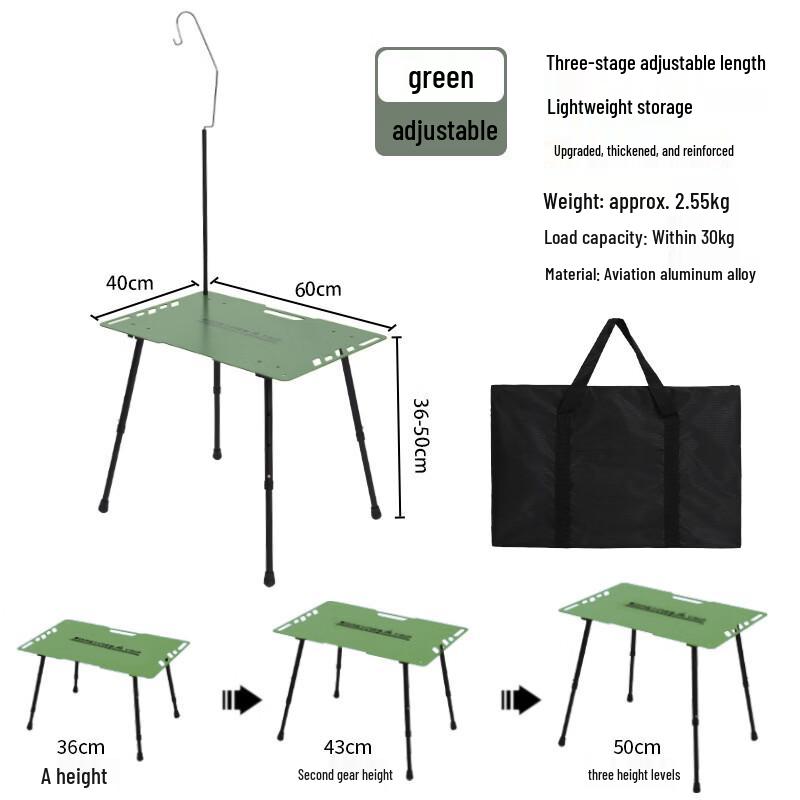 ZISIZ Portable Adjustable Folding Camping Table
