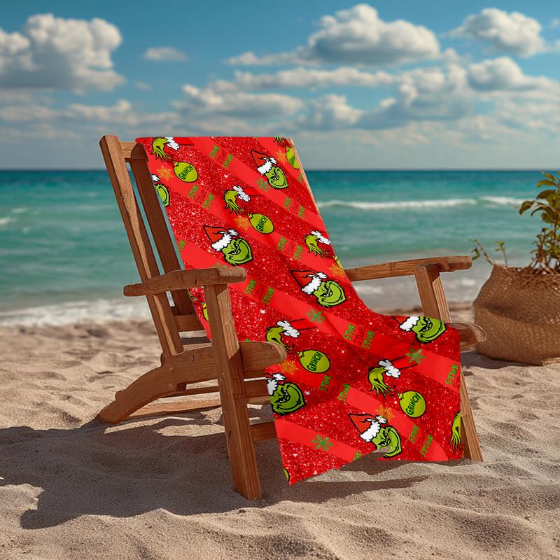 Ultra-Soft Beach Towel with Grinch Theme,Ideal for Pool - Camping, Diving - Perfect Travel Essential, Vibrant Beach Towel.