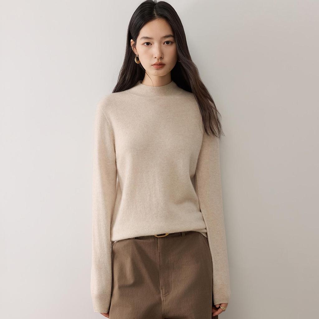 Lekasha Women's Seamless 12-Gauge Cashmere Knitwear: Autumn/Winter Half-High Neck Sweater