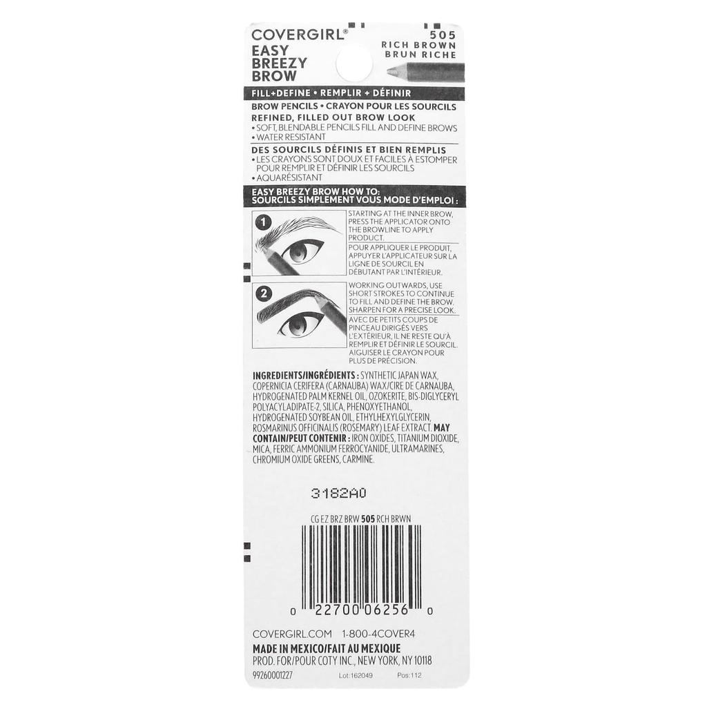 Easy Bridge Brow, Fill + Defining Pencil, 505 Rich Brown, 1.7G(0.06Oz)