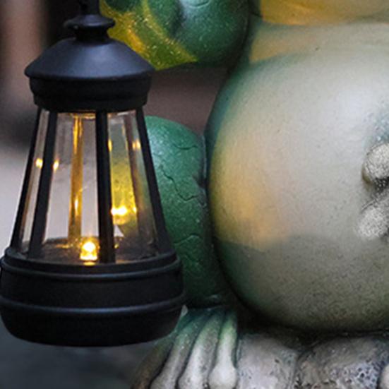 Frog Figurine with Solar Lantern Green Frog Light Resin Statue Sculpture Indoor Outdoor Garden Lawn