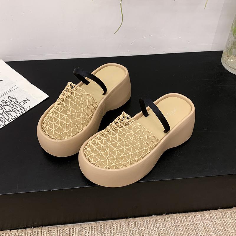 Ретро сетчатая ажурная сумка голова крутые тапочки женская летняя обувь на толстой подошве танкетка высокий каблук отпуск слово с крутыми тапочками