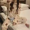 Peach Bear Warm Coral Fleece Pajama Set - Women's Two-Piece Autumn/Winter Loungewear