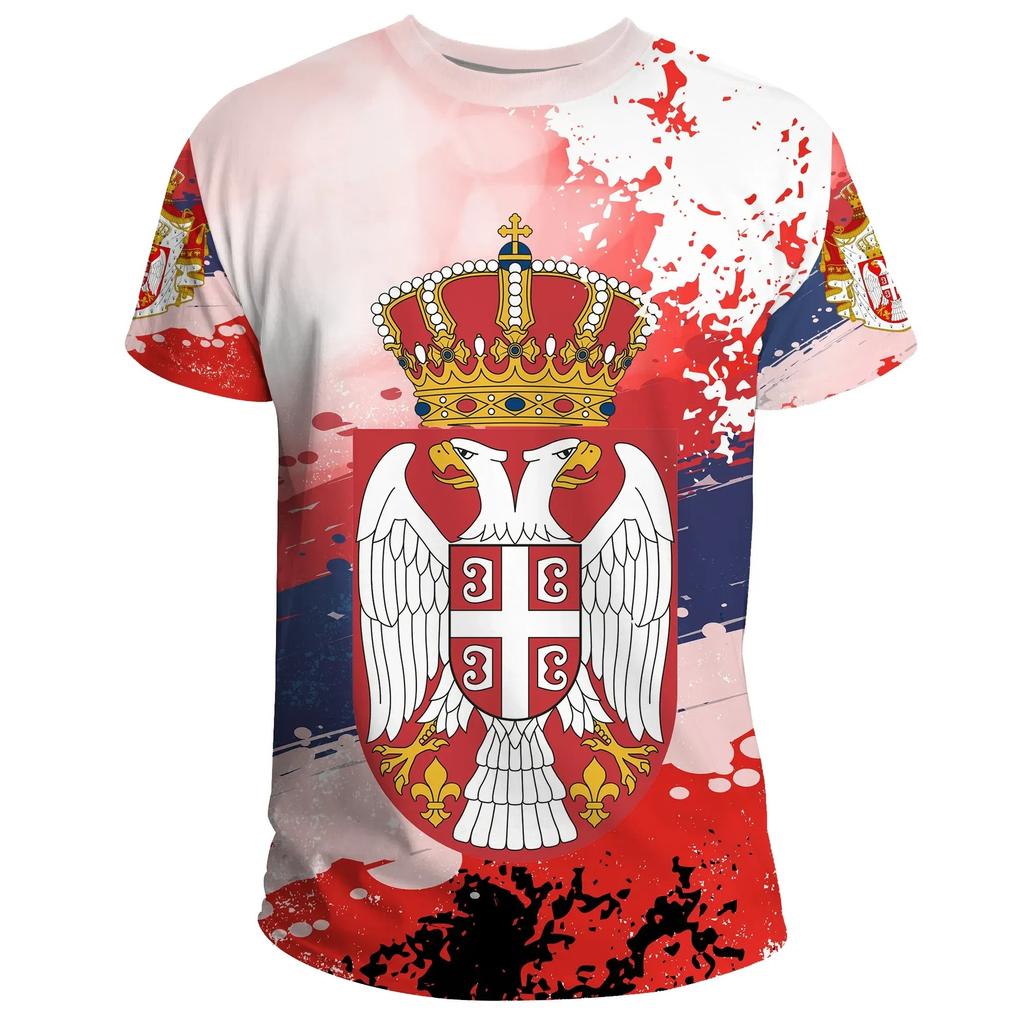 Fashion Trend Men Casual T-shirt Serbia Flag National Emblem 3d Print Oversized Loose T-shirt Harajuku Street Top