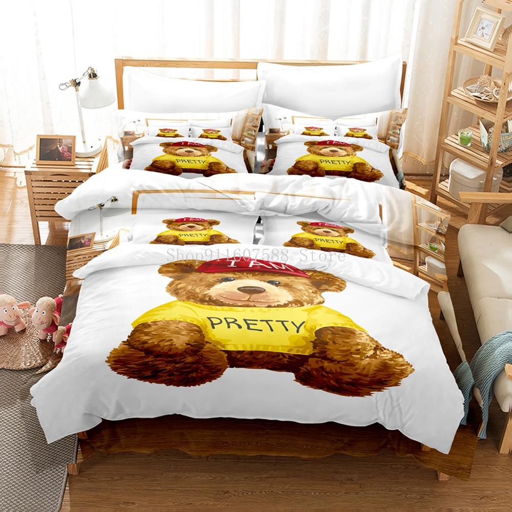 Cartoon Teddy Bear Duvet Cover 3d Printing Comforter Bedding Set For Kid Adult King Size Simple Quilt Bed Set Cute Linenin