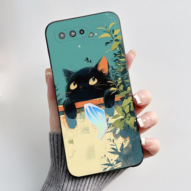 Чехол для Asus ROG Phone 5 5s ZS673KS I005DA I005DB ZS676KS Чехол Эстетичный Модный Милый Кот Мягкий Силикон Черный ТПУ Задняя Крышка