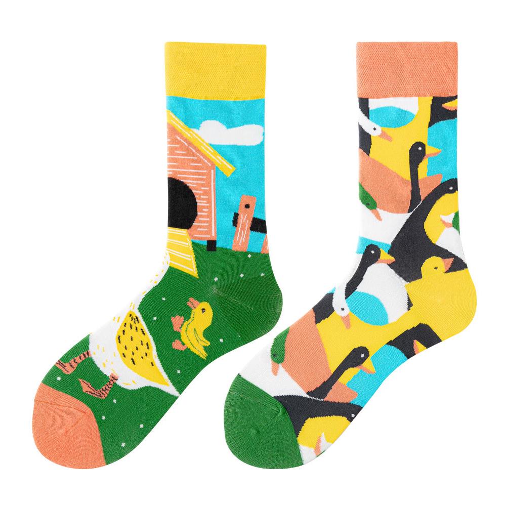 Asymmetric Colorful Christmas Cotton Socks for Couples