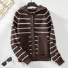 Women's Hooded Knit Loose Pocket Striped Cardigan Sweater