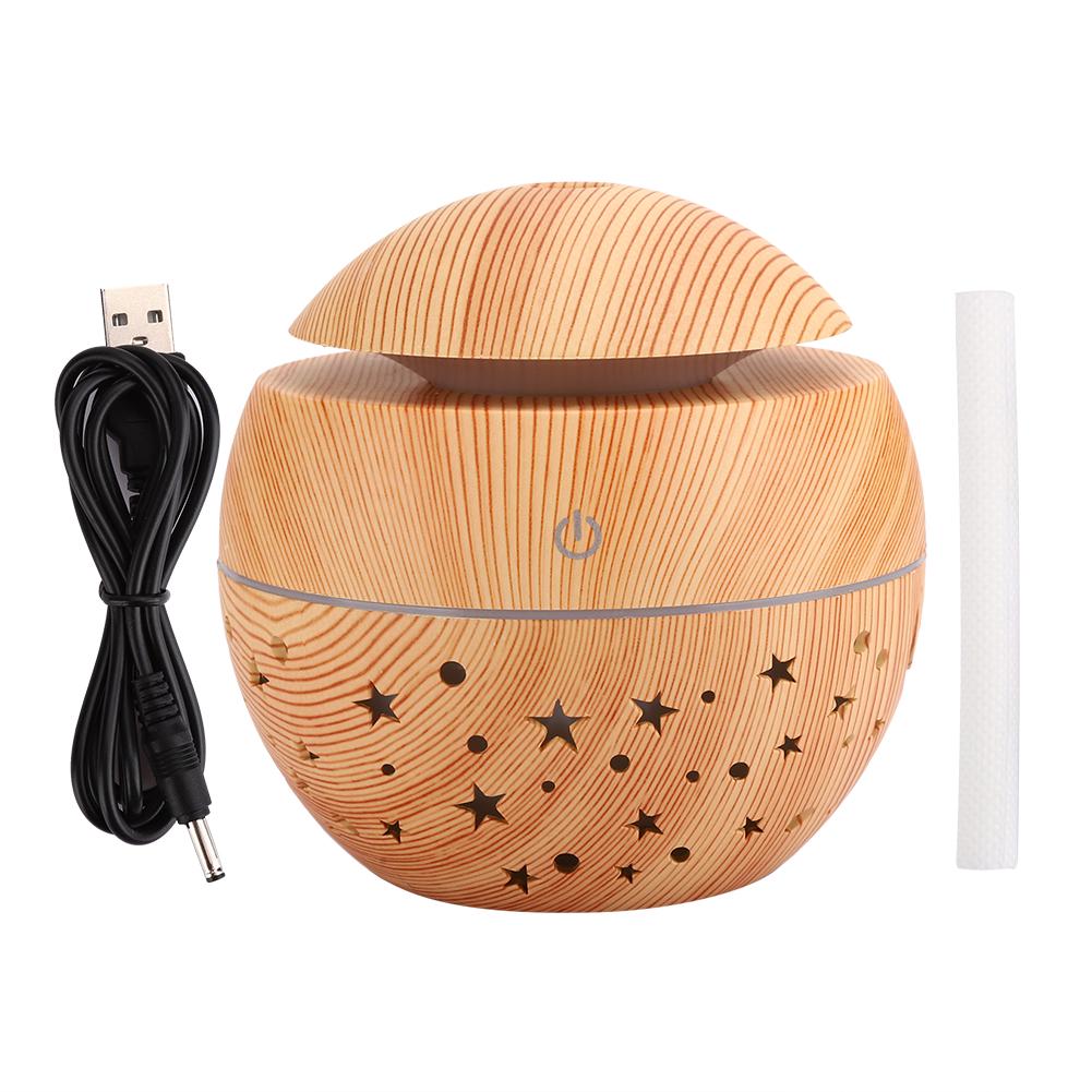 130ml Portable Humidifier Wooden Grain Air Diffuser Mist Hollow Air Atomizer With LED Light