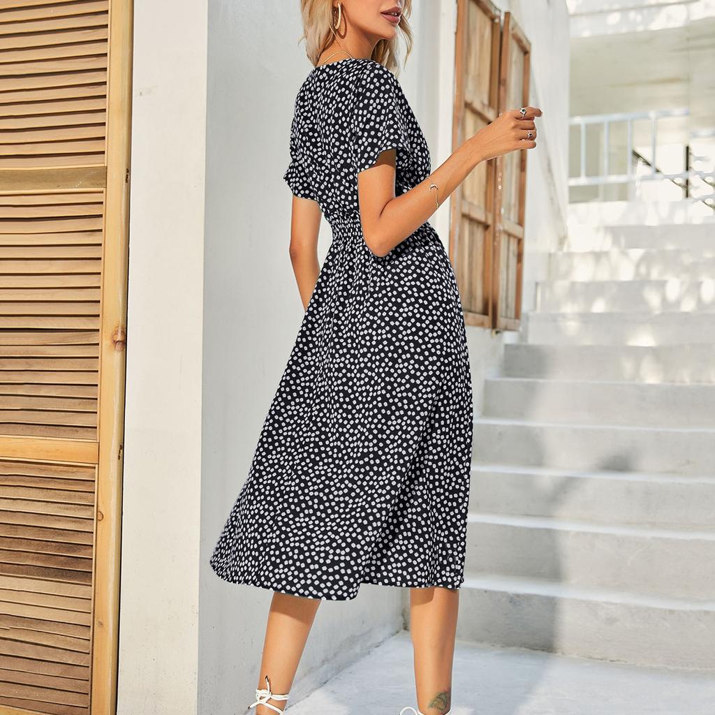 Модная женская повседневная юбка-миди с v-образным вырезом и принтом, платье с эластичной резинкой на талии