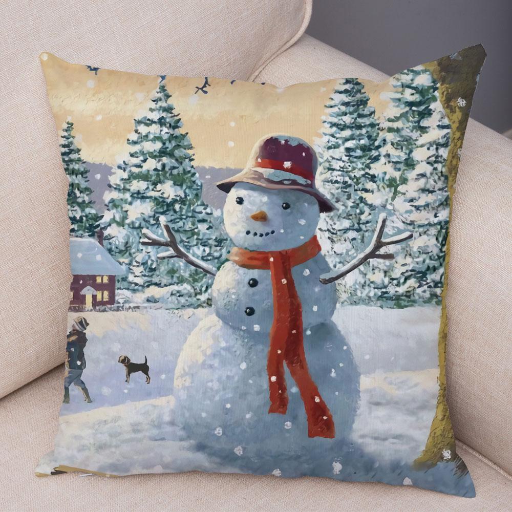 Cute Cartoon Snowman Cushion Cover Christmas Decoration Soft Plush Pillowcase Living Room Sofa Ornaments Bedroom Home
