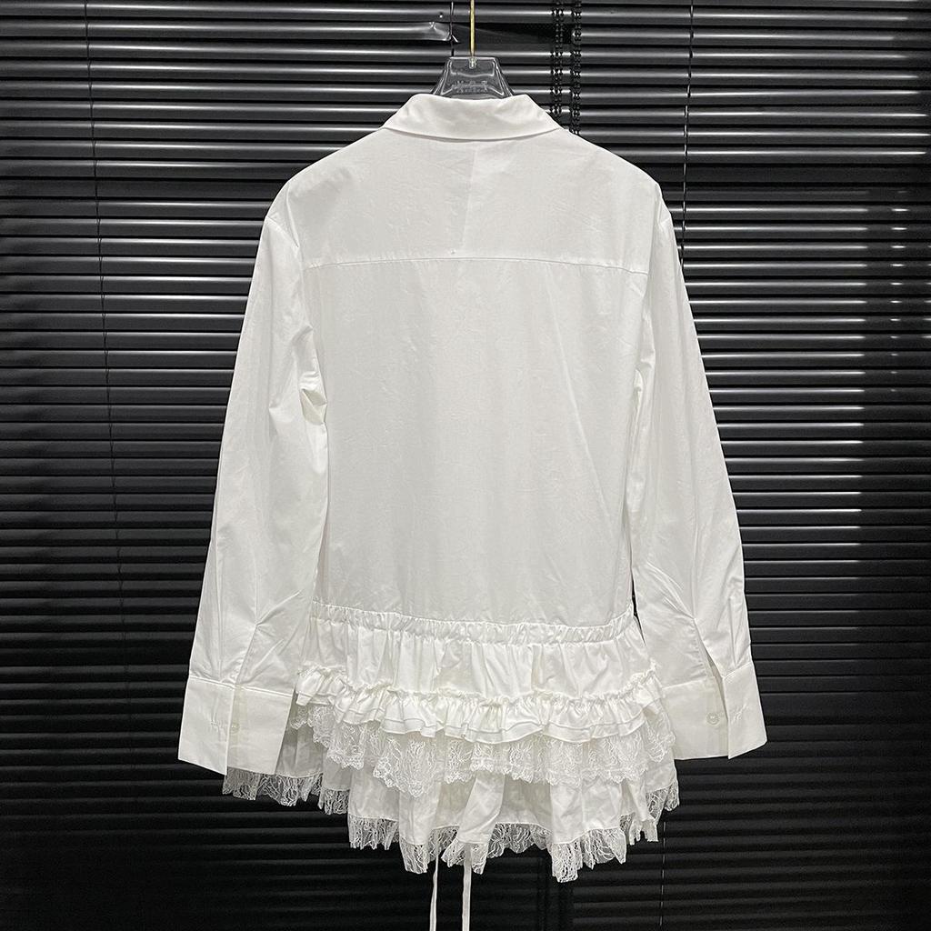 Spring 2025 Women's Lace-Trim Hem Shirt - Heavy Industry Design, Girlish Style