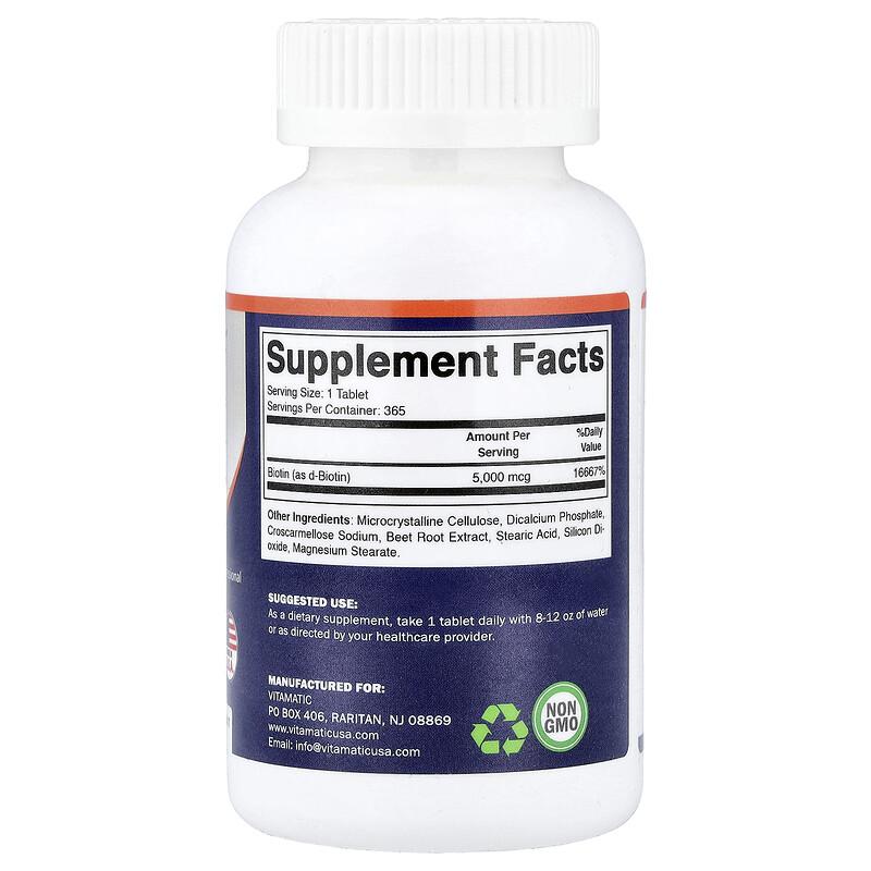 Vegan Biotin, 5,000 mcg, 365 Tablets