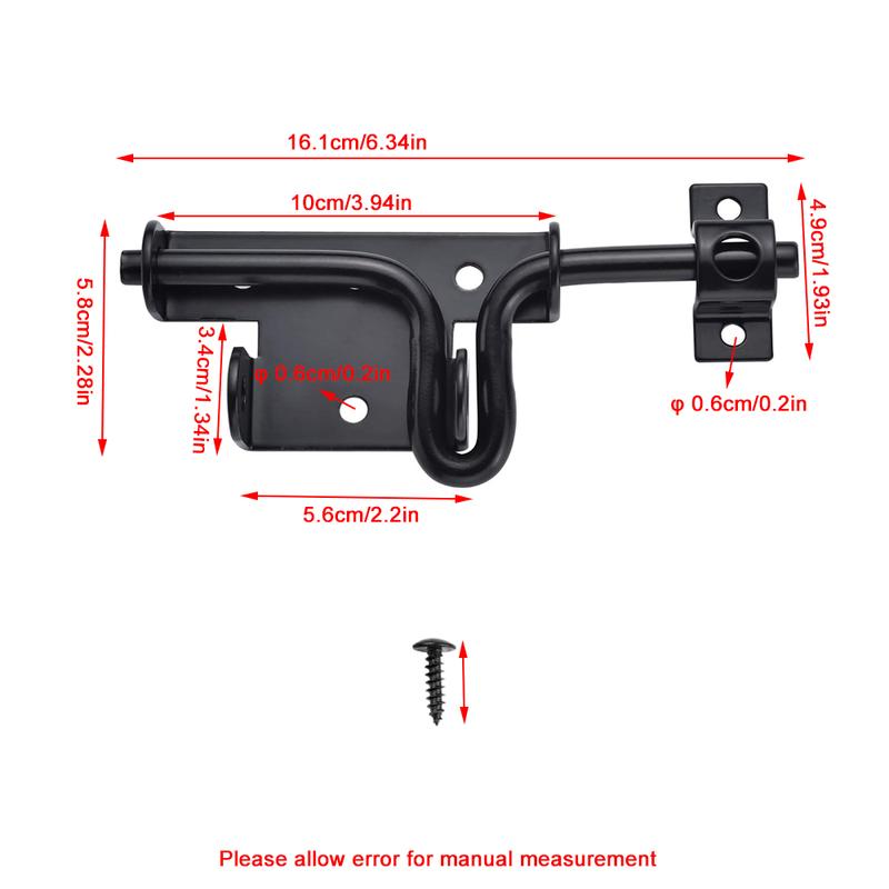 Slide Bolt Gate Latch Iron Bolt Sliding Lock Black Bolt Gate Lock with Screws for Outdoor Doors Sheds Barn Door Home Hardware 1p