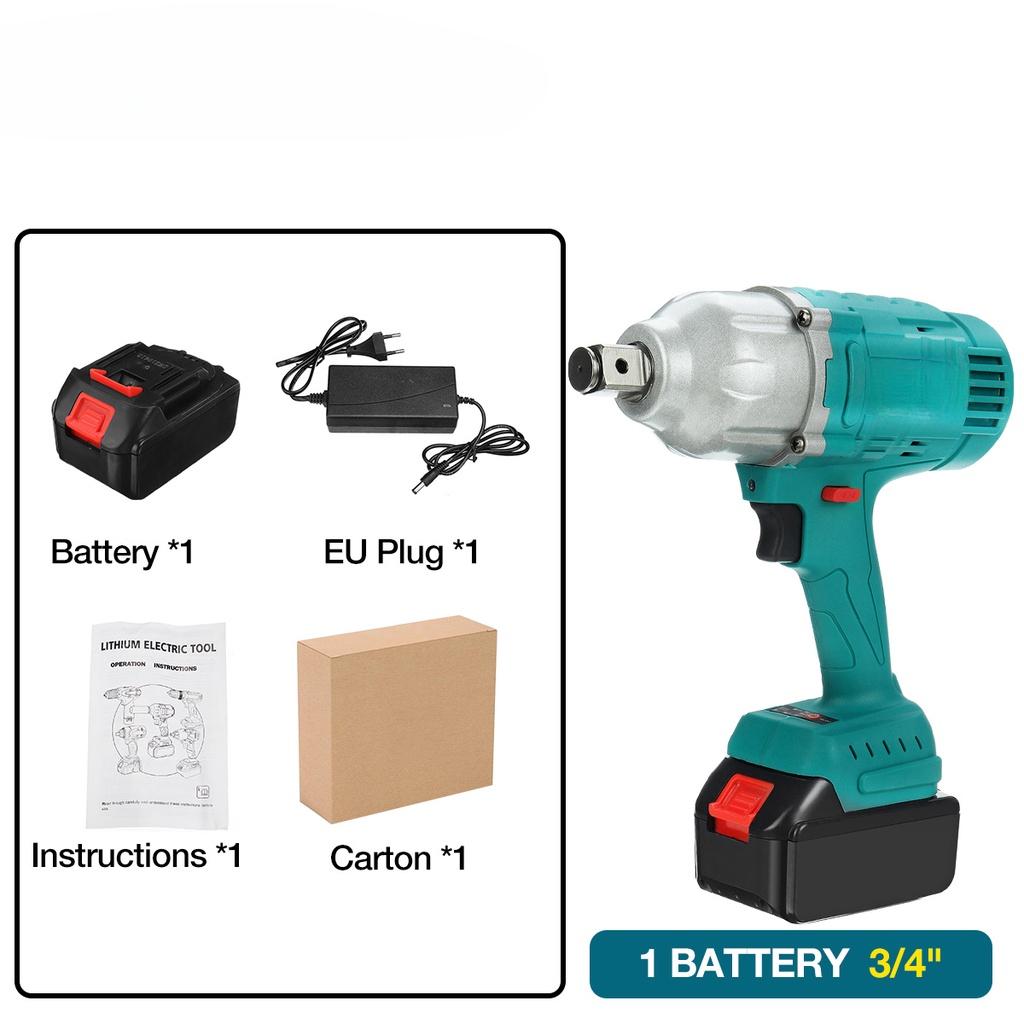 588В 1900Н.м Высокий Крутящий Момент Бесщеточный Электрический Ударный Гайковерт 3/4"/1/2" Головка Гаечного Ключа Гайковерт для Автомобильных Шин Аккумуляторный Инструмент-Драйвер синий