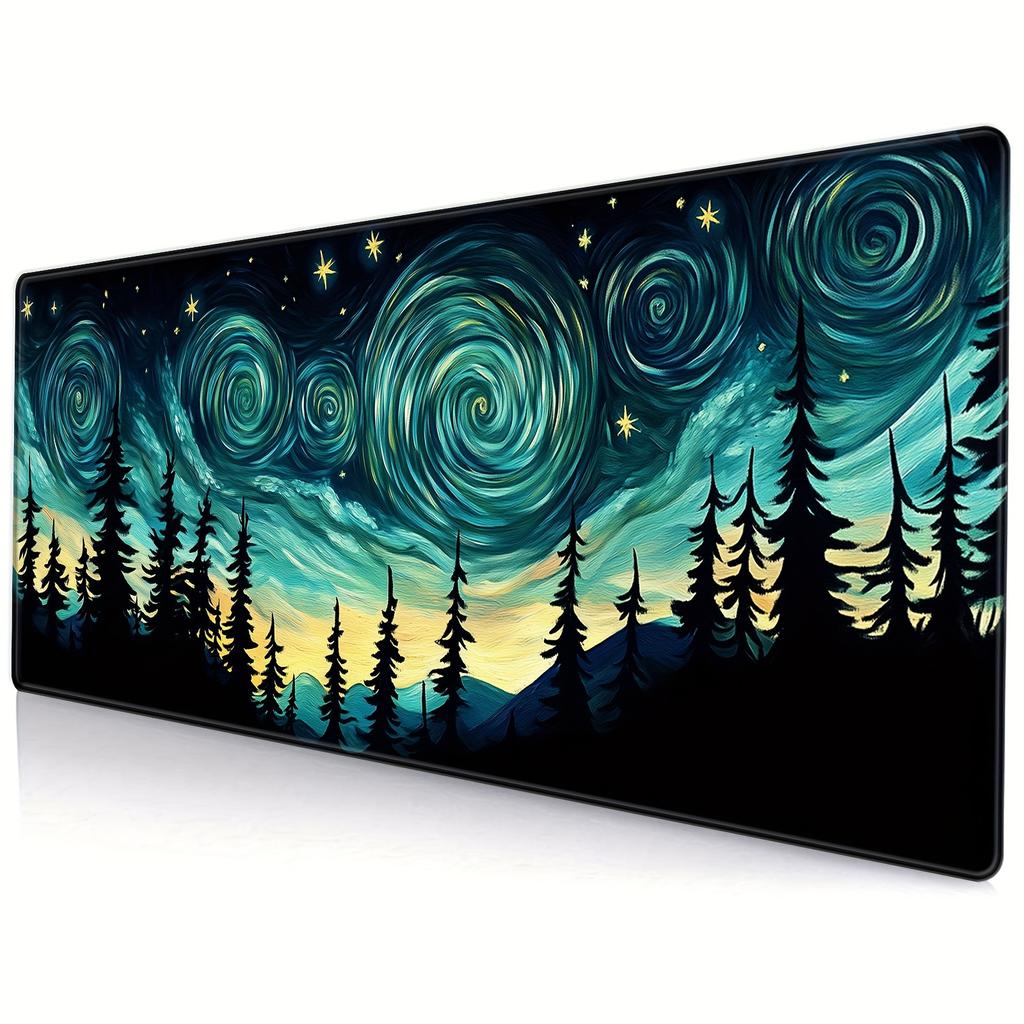 Nocturnal Forest Art Mouse Pad Waterproof Nonslip Star Night Mountain Tree Silhouette Pattern Mousepad Computer Mousepad