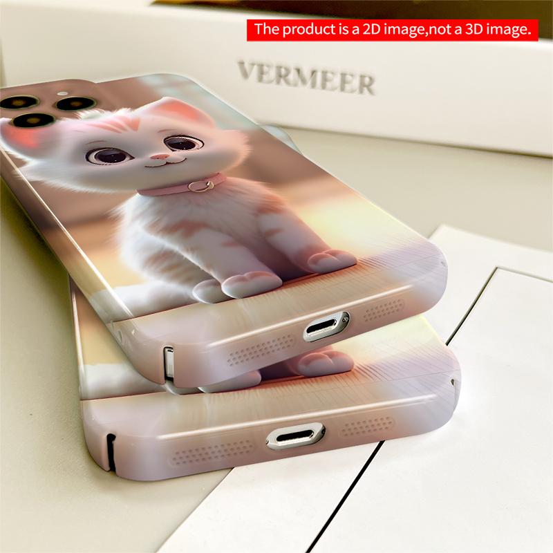 2DFlat Adorable White Kitten with Pink Collar All inclusive film hard iPhone case, compatible with iPhone 18 Pro Max 17 16 15 14 13 12 11