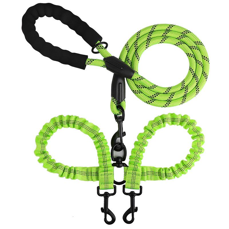 New 13-color One-to-two Double-headed Pet Leash Anti-winding Telescopic Elastic Nylon Leash