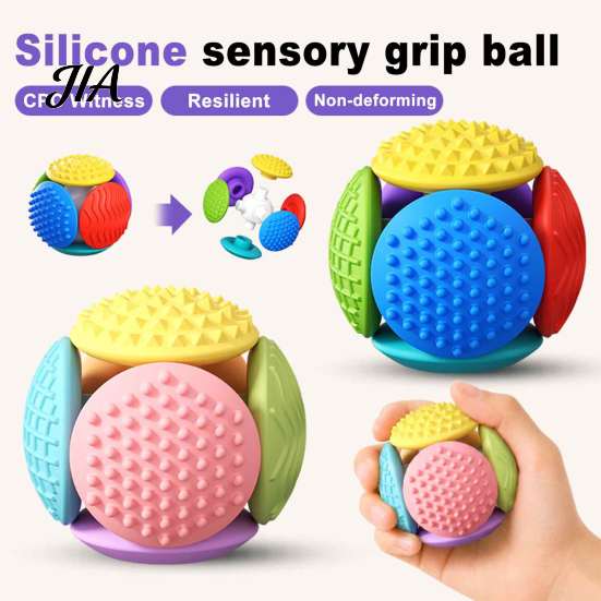 Kids Grip Training Tools Detachable Silicone Sensory Ball Toy, Mini Textured Colorful for Babies, Tactile Stimulation Stress Relief Toy Fine