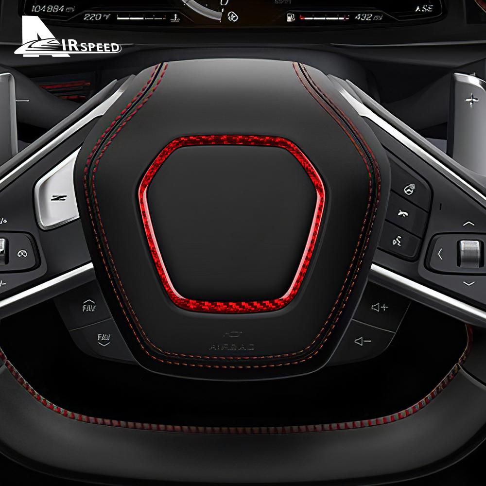 Real Hard Carbon Fiber Sticker For Chevrolet Corvette C8 2020 2021 2022 2023 2024 Steering Wheel Center Frame Ring Accessories